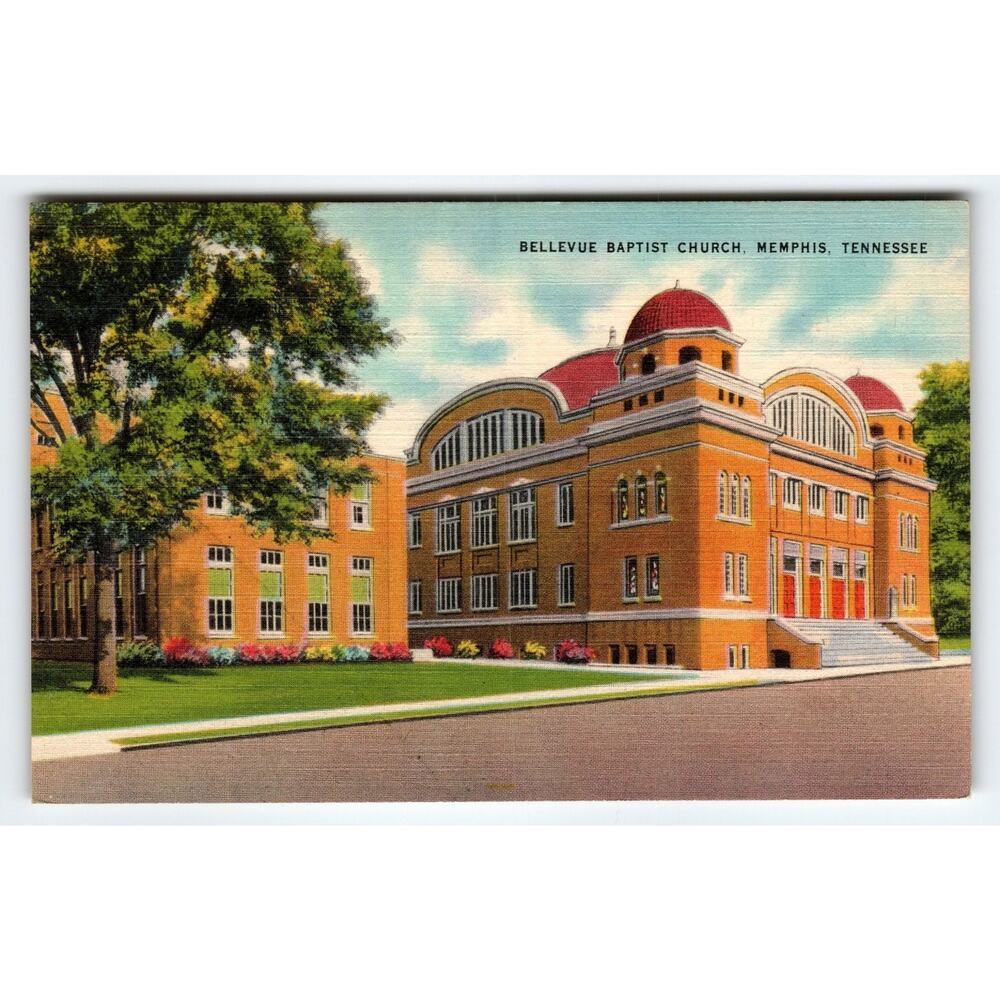 Vintage Bellevue Baptist Church Memphis TN Linen Postcard 1940s